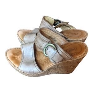 Born Women's Tan Shoes Sandals Genuine Leather Heel 2,5-3" Straps Slip On Mules